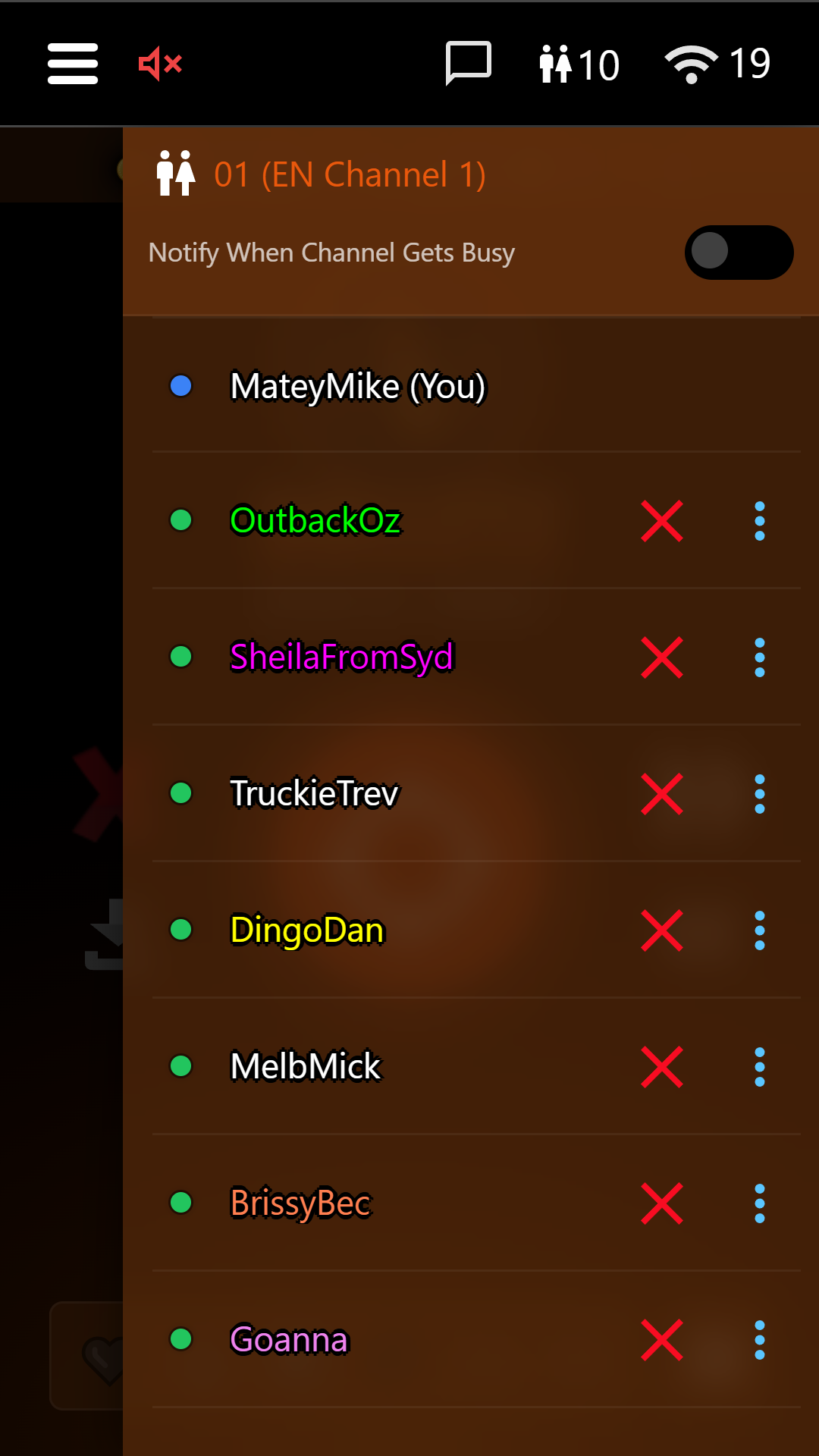 Bulletz Radio Chat user list